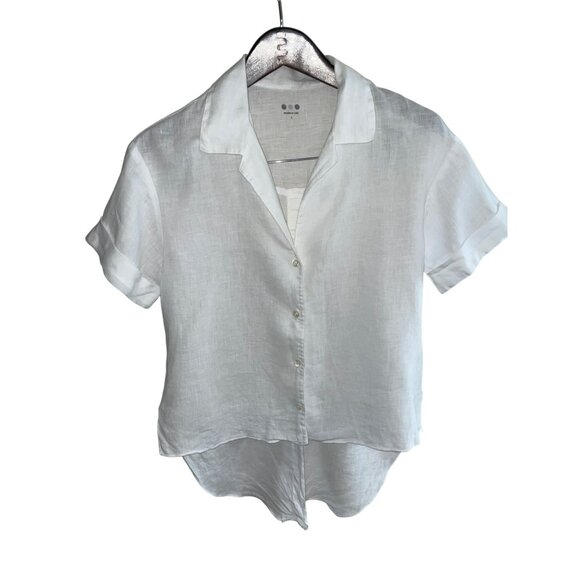 Three Dots Women's Wl1569 Lt Wt Linen S/S Shirt W/Split Back Size Small Oversize - Picture 6 of 10